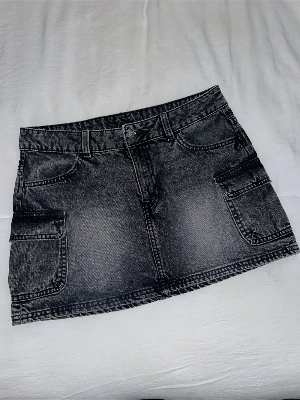 Women’s Washed Black Denim Cargo Mini Skirt